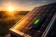 Sun shining on solar panels